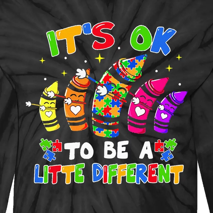 its ok to be a litte different dabbing crayon autism Tie-Dye Long Sleeve Shirt