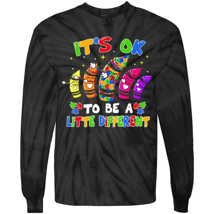 its ok to be a litte different dabbing crayon autism Tie-Dye Long Sleeve Shirt