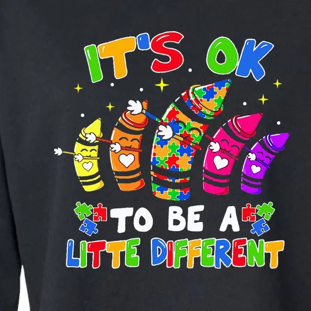 its ok to be a litte different dabbing crayon autism Cropped Pullover Crew