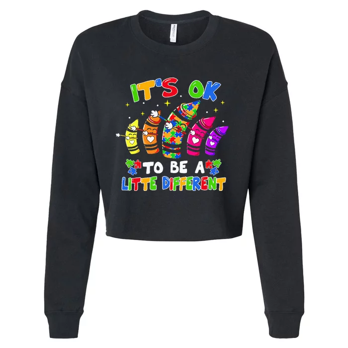 its ok to be a litte different dabbing crayon autism Cropped Pullover Crew