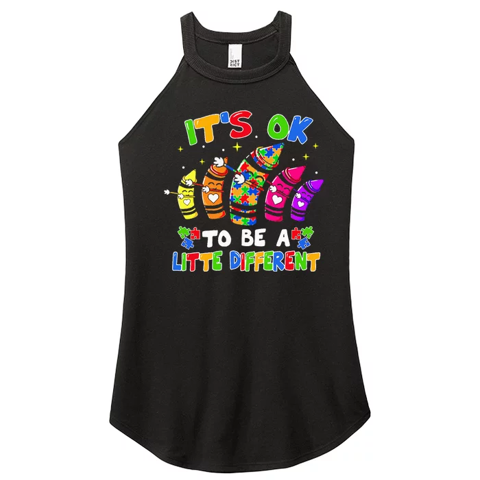 its ok to be a litte different dabbing crayon autism Women’s Perfect Tri Rocker Tank