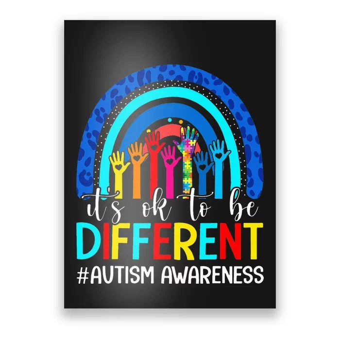 It's Ok To Be Different Autism Awareness Leopard Rainbow Poster