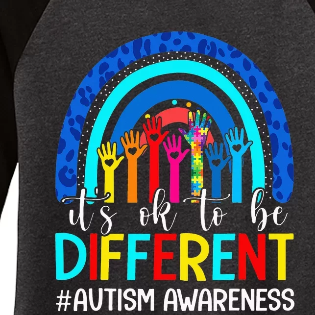 It's Ok To Be Different Autism Awareness Leopard Rainbow Women's Tri-Blend 3/4-Sleeve Raglan Shirt