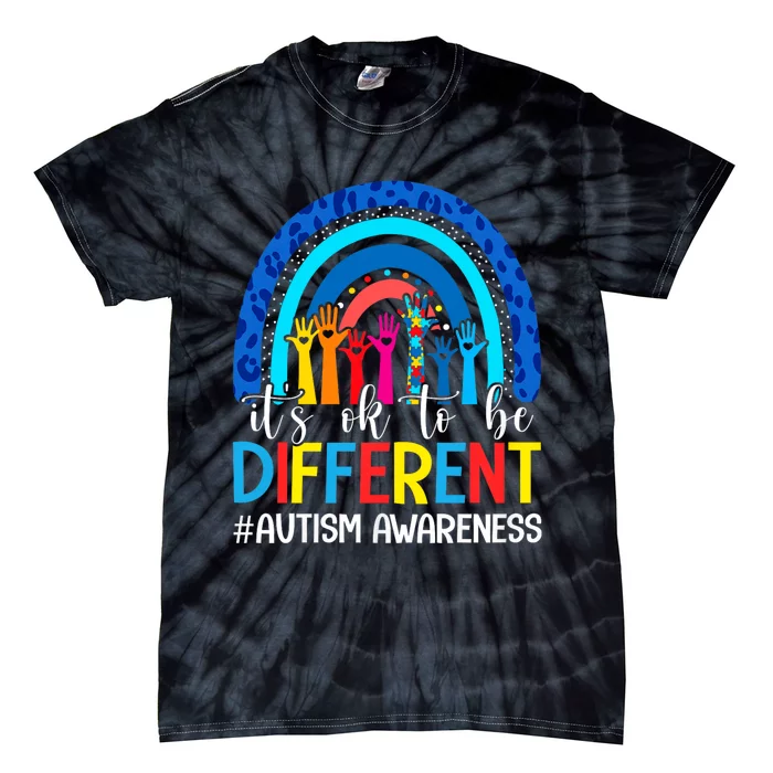 ItS Ok To Be Different Autism Awareness Leopard Rainbow Tie-Dye T-Shirt