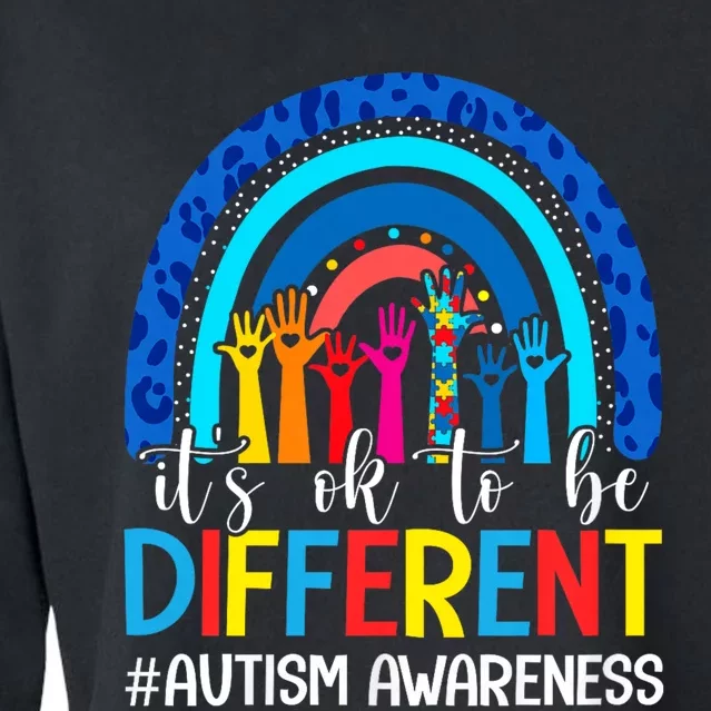 ItS Ok To Be Different Autism Awareness Leopard Rainbow Cropped Pullover Crew