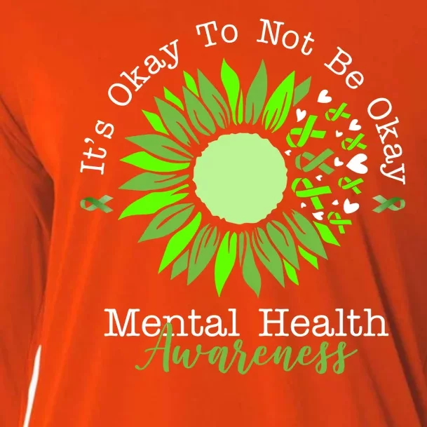 Its Okay To Not Be Okay Mental Health Awareness Sunflower Ribbon Cooling Performance Long Sleeve Crew