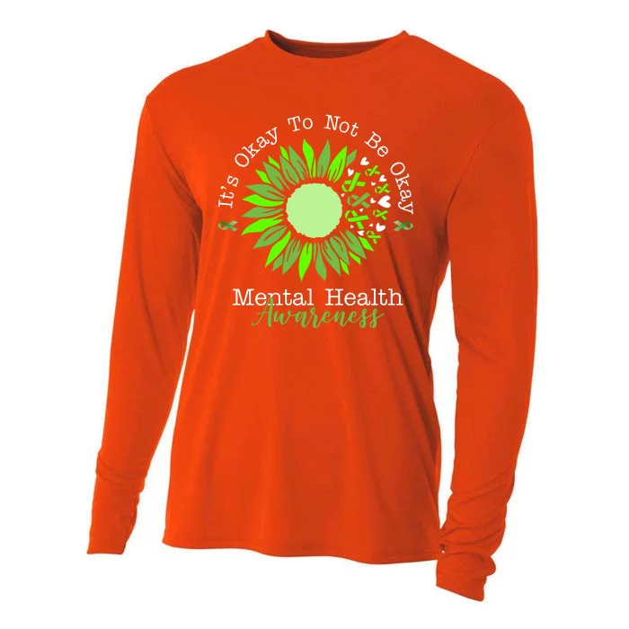 Its Okay To Not Be Okay Mental Health Awareness Sunflower Ribbon Cooling Performance Long Sleeve Crew