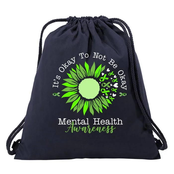 Its Okay To Not Be Okay Mental Health Awareness Sunflower Ribbon Drawstring Bag