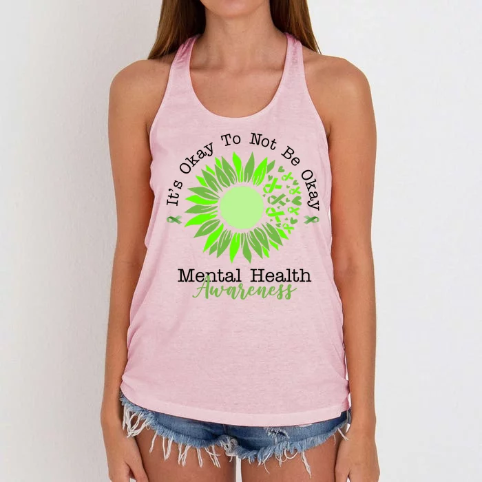 Its Okay To Not Be Okay Mental Health Awareness Sunflower Ribbon Women's Knotted Racerback Tank