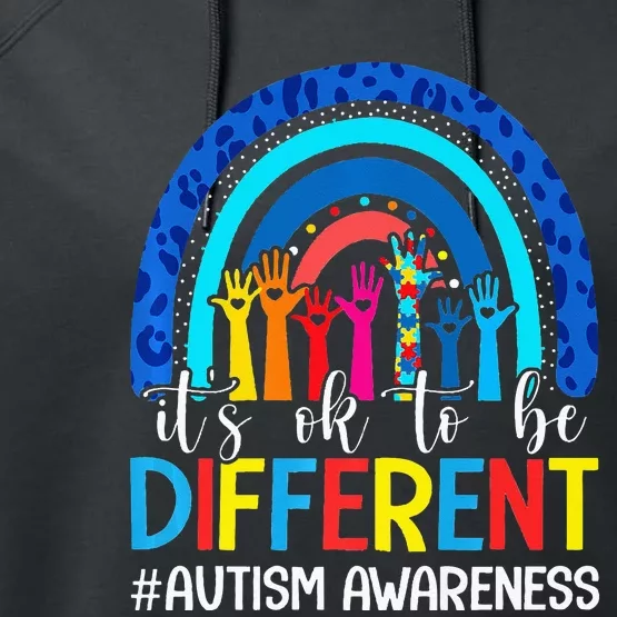 It's Ok To Be Different Autism Awareness Leopard Rainbow Performance Fleece Hoodie