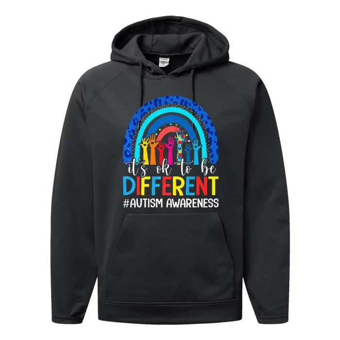 It's Ok To Be Different Autism Awareness Leopard Rainbow Performance Fleece Hoodie