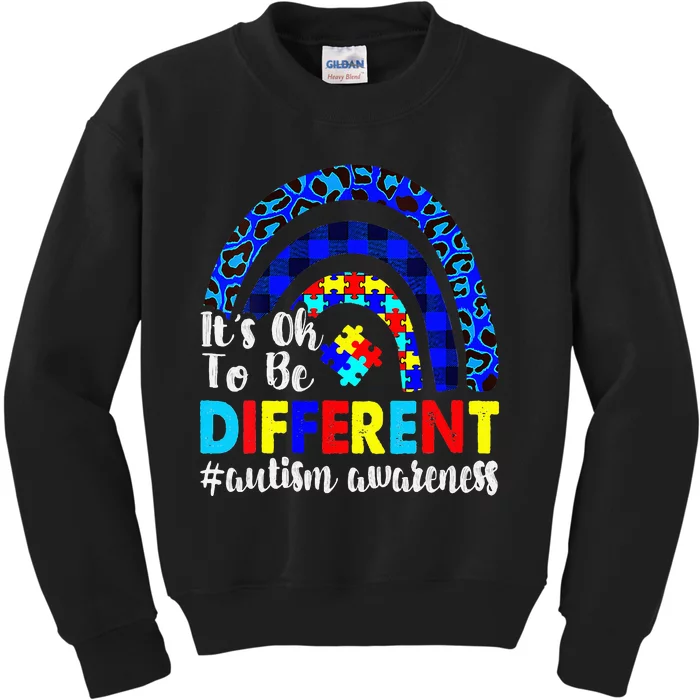 It's Ok To Be Different Autism Awareness Leopard Rainbow Kids Sweatshirt