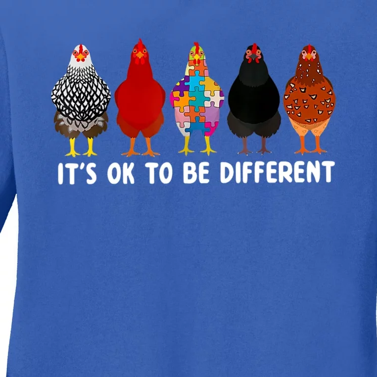 ItS Ok To Be Different Cute Chicken Autism Awareness Month Ladies Long Sleeve Shirt