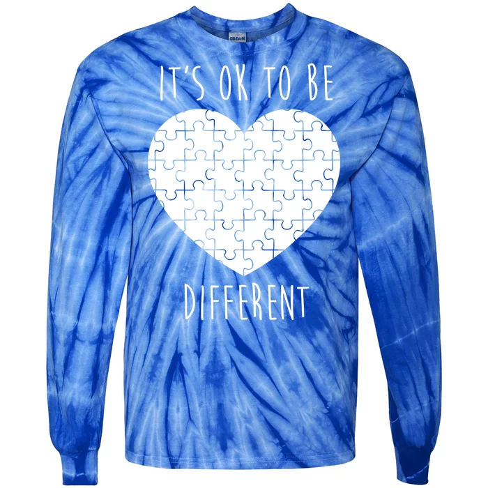 It's Ok To Be Different Autism Awareness Puzzle Heart Tie-Dye Long Sleeve Shirt