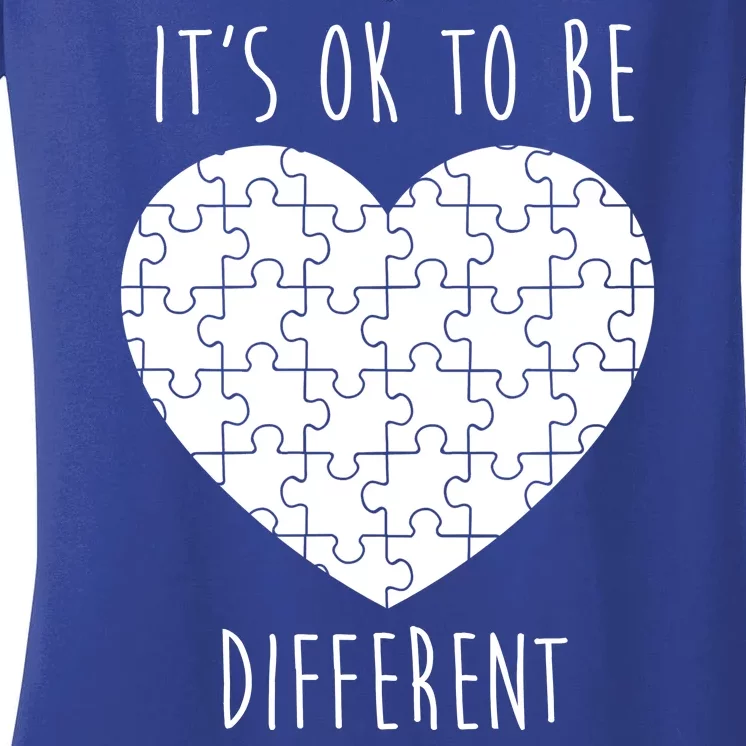 It's Ok To Be Different Autism Awareness Puzzle Heart Women's V-Neck T-Shirt