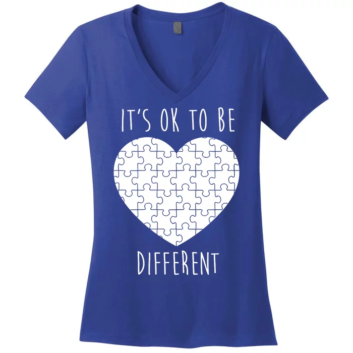 It's Ok To Be Different Autism Awareness Puzzle Heart Women's V-Neck T-Shirt