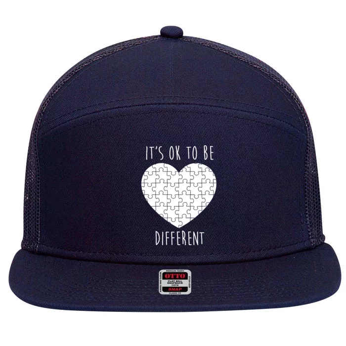 It's Ok To Be Different Autism Awareness Puzzle Heart 7 Panel Mesh Trucker Snapback Hat