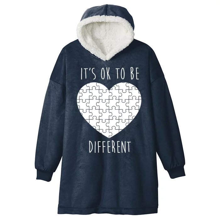 It's Ok To Be Different Autism Awareness Puzzle Heart Hooded Wearable Blanket