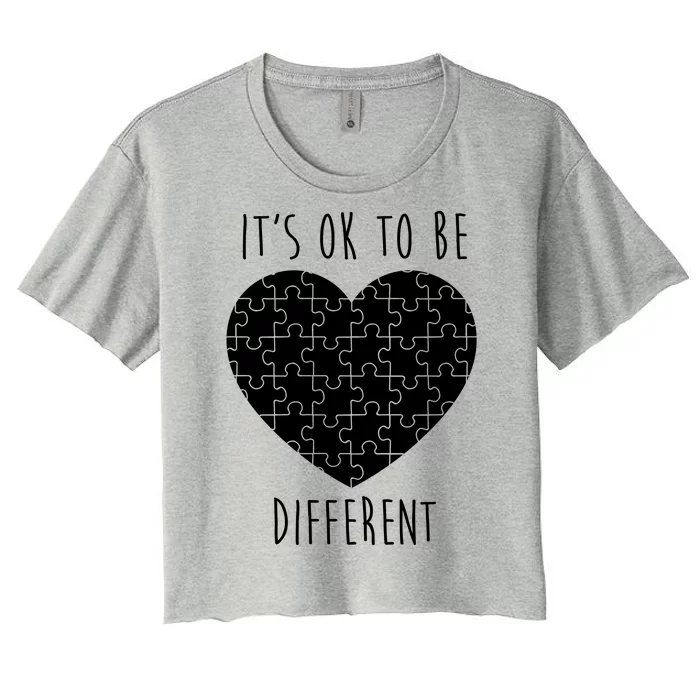 It's Ok To Be Different Autism Awareness Puzzle Heart Women's Crop Top Tee