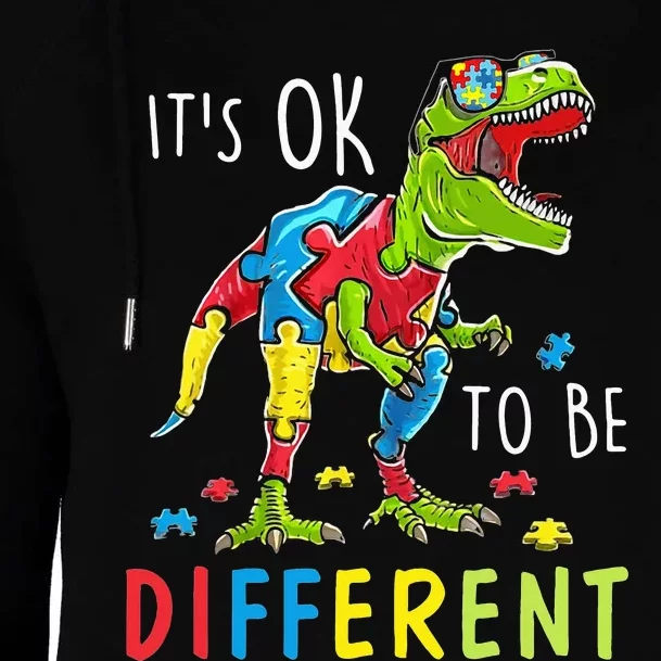 Its Ok to Be Different Autism Dinosaur Womens Funnel Neck Pullover Hood