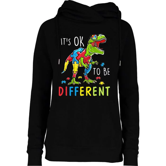 Its Ok to Be Different Autism Dinosaur Womens Funnel Neck Pullover Hood