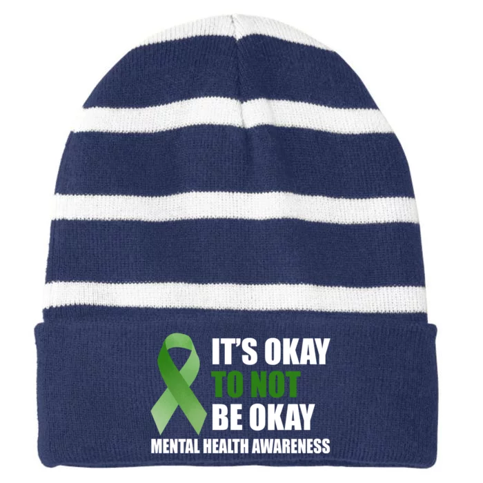 It's Okay To Not Be Okay Mental Health Awareness Ribbon Striped Beanie with Solid Band