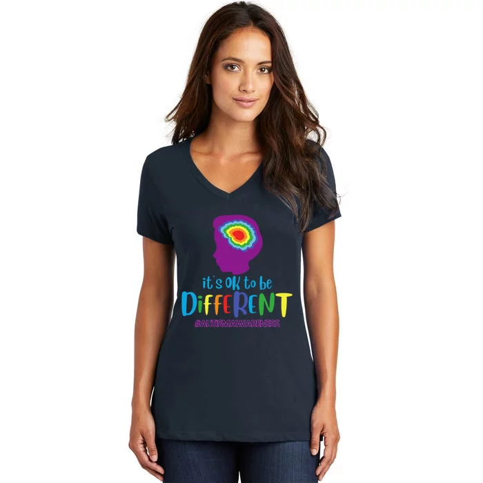 It's OK To Be Different Autism Awareness Women's V-Neck T-Shirt