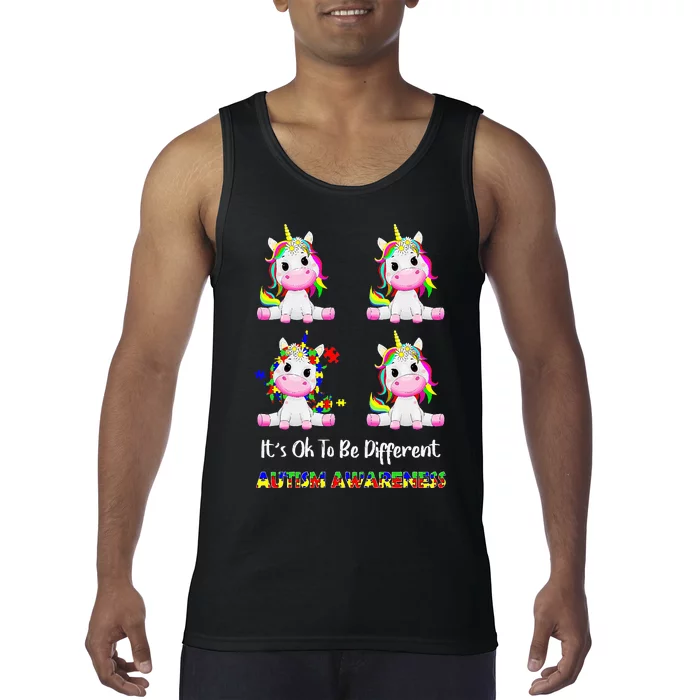 It's Ok To Be Different Unicorn Puzzle Autism Awareness Tank Top