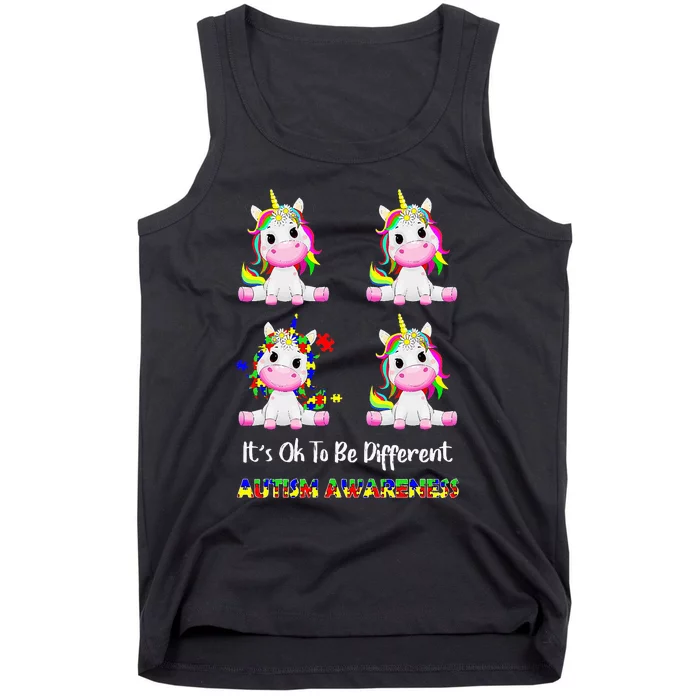 It's Ok To Be Different Unicorn Puzzle Autism Awareness Tank Top