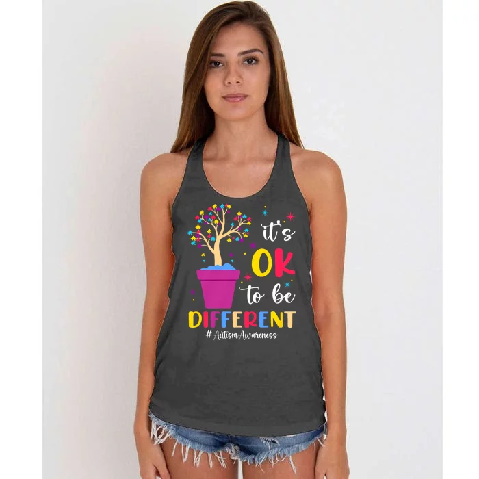 Its Ok To Be Different Plant Pot Autism Awareness Tree Autism Awareness Gifts Women's Knotted Racerback Tank