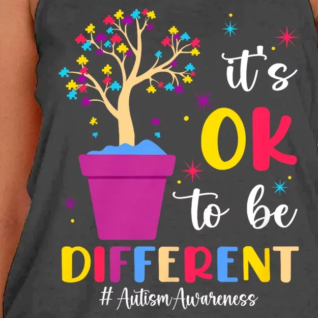 Its Ok To Be Different Plant Pot Autism Awareness Tree Autism Awareness Gifts Women's Knotted Racerback Tank