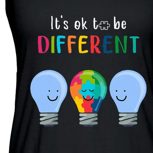 It's Ok To Be Different Autism Awareness Month Lightbulb Ladies Essential Flowy Tank