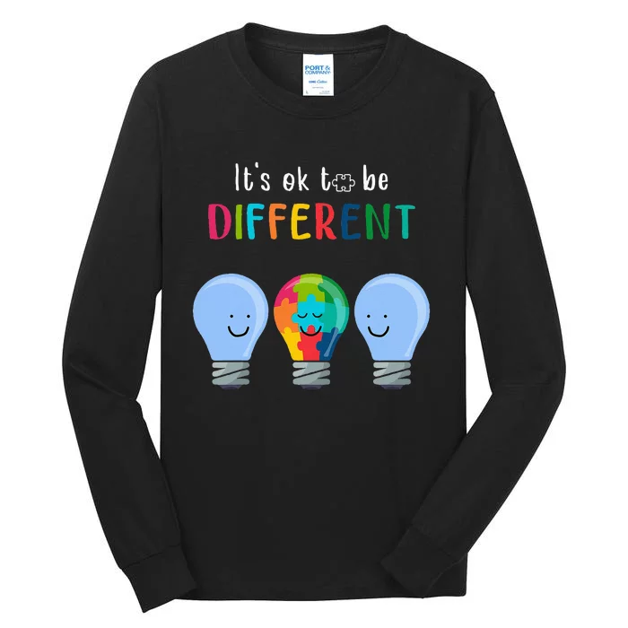 It's Ok To Be Different Autism Awareness Month Lightbulb Tall Long Sleeve T-Shirt