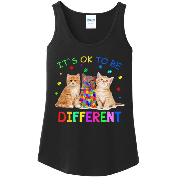 It's Ok To Be Different Cat Autism Awareness Ladies Essential Tank