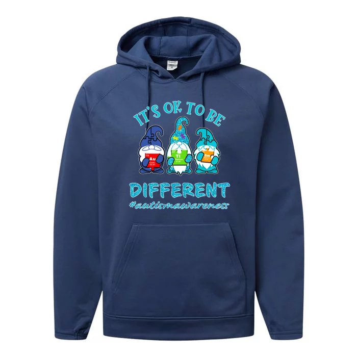 It's Ok To Be Different Autism Awareness Gnomes Performance Fleece Hoodie