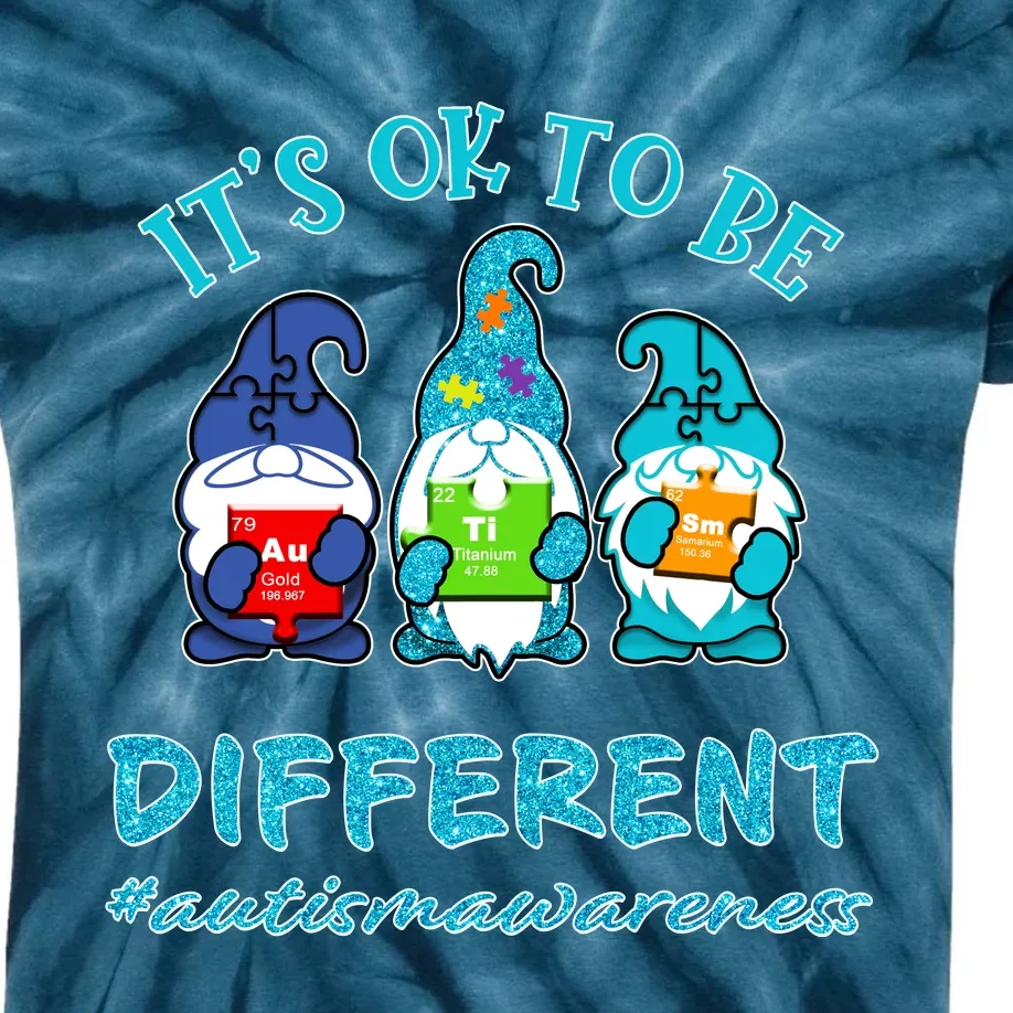 It's Ok To Be Different Autism Awareness Gnomes Kids Tie-Dye T-Shirt