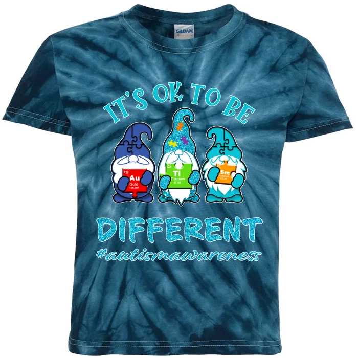 It's Ok To Be Different Autism Awareness Gnomes Kids Tie-Dye T-Shirt