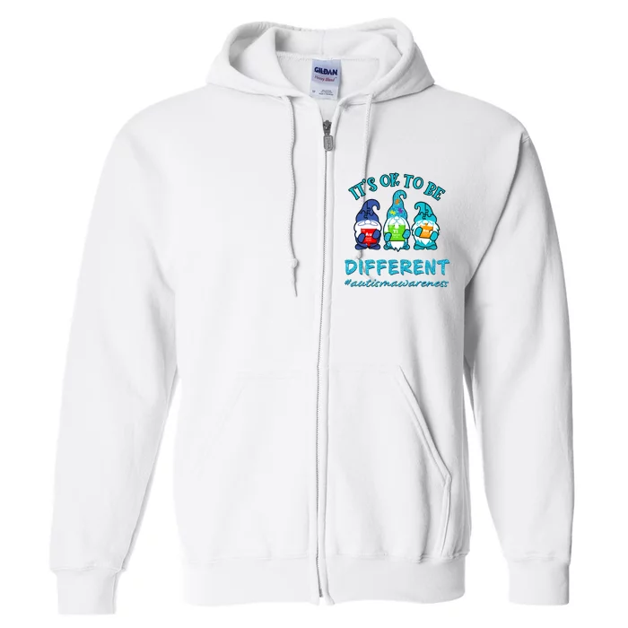 It's Ok To Be Different Autism Awareness Gnomes Full Zip Hoodie