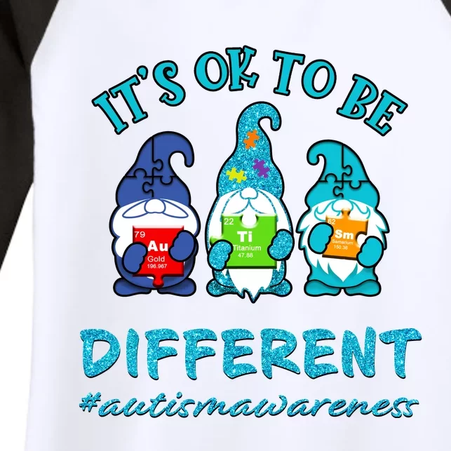 It's Ok To Be Different Autism Awareness Gnomes Women's Tri-Blend 3/4-Sleeve Raglan Shirt