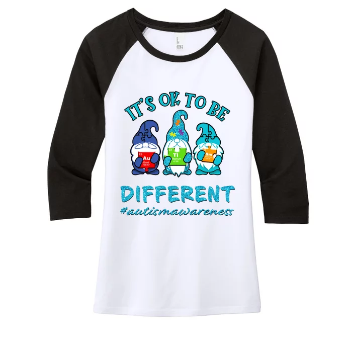 It's Ok To Be Different Autism Awareness Gnomes Women's Tri-Blend 3/4-Sleeve Raglan Shirt