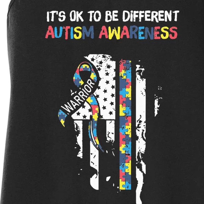 It's Ok To Be Different USA Flag Autism Awareness Autistic Women's Racerback Tank