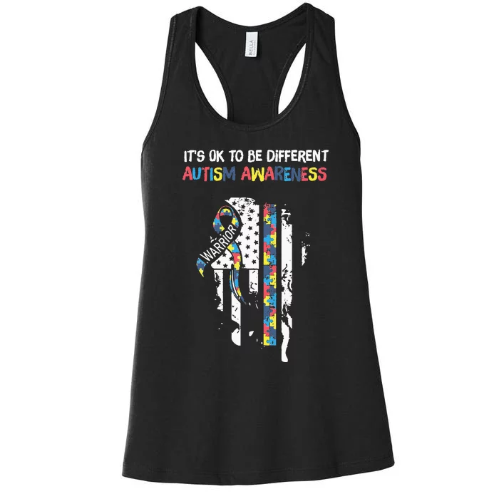 It's Ok To Be Different USA Flag Autism Awareness Autistic Women's Racerback Tank