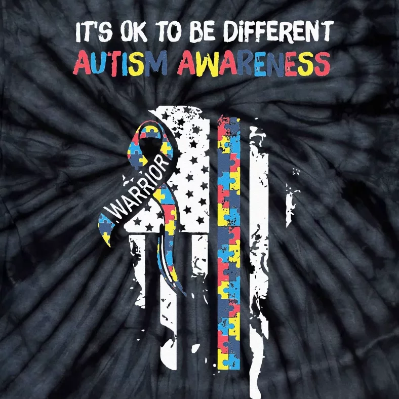 It's Ok To Be Different USA Flag Autism Awareness Autistic Tie-Dye T-Shirt