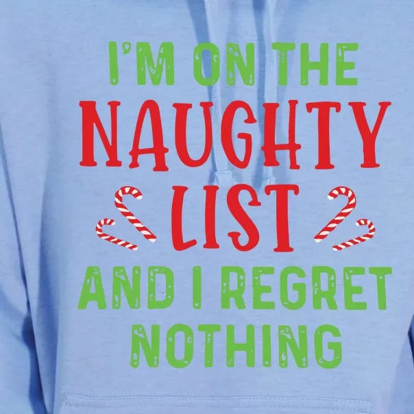 Im On The Naughty List And I Regret Nothing Christmas Unisex Surf Hoodie