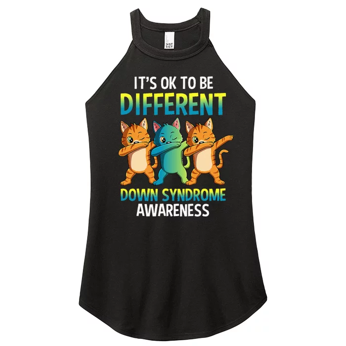 It's Ok To Be Different Dabbing Cat Down Syndrome Awareness Women’s Perfect Tri Rocker Tank