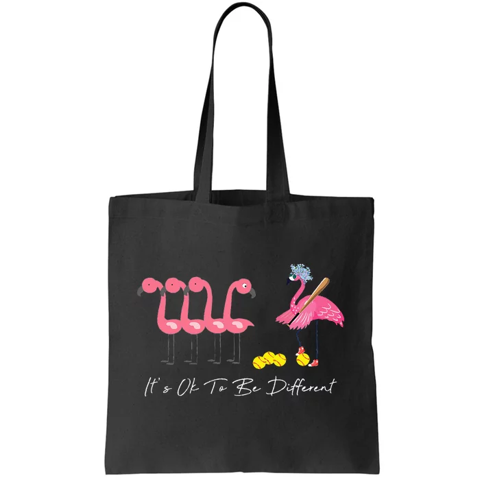 It's Ok To Be Different Funny Flamingo Softball Lover Tote Bag