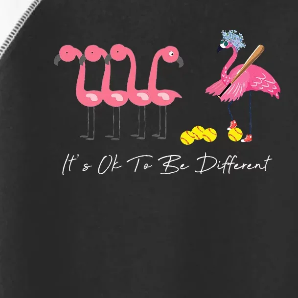 It's Ok To Be Different Funny Flamingo Softball Lover Toddler Fine Jersey T-Shirt