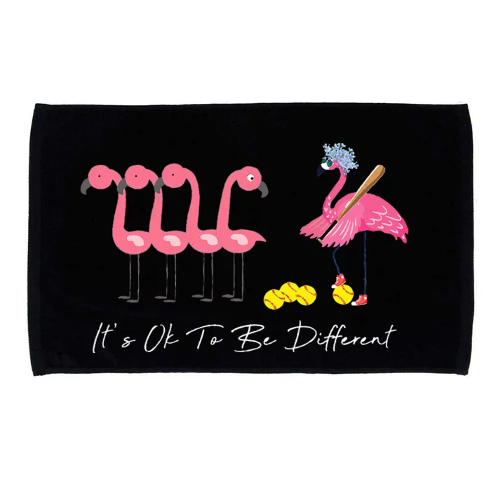 It's Ok To Be Different Funny Flamingo Softball Lover Microfiber Hand Towel