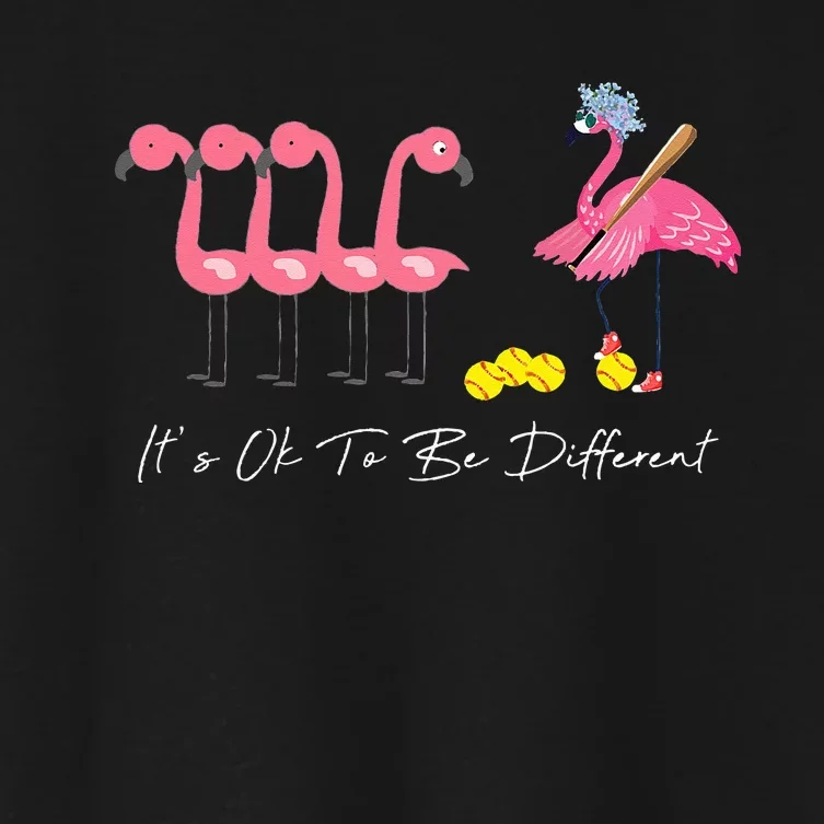 It's Ok To Be Different Funny Flamingo Softball Lover Women's Crop Top Tee