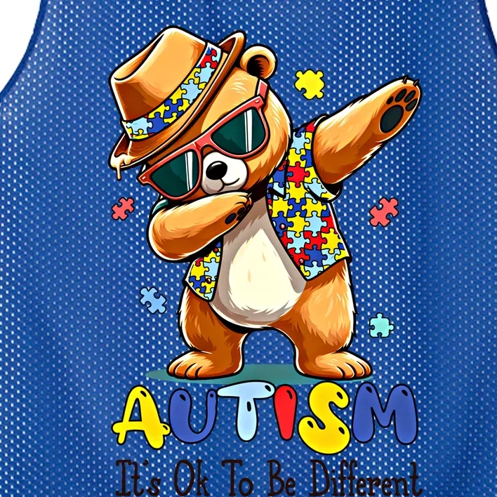 ItS Ok To Be Different Autism Awareness Dabbing Bear Animal Gift Mesh Reversible Basketball Jersey Tank